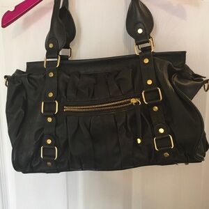 Chic Black Shoulder Bag with Gold Accents
